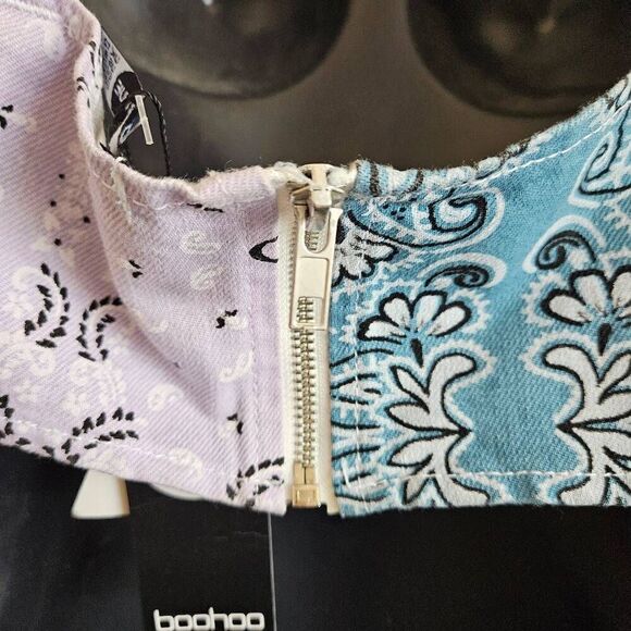 NWT Boohoo Blue Patchwork Denim Bralette Crop Top - Picture 5 of 9